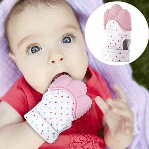 Silicone Teether Mitten Glove - Pink