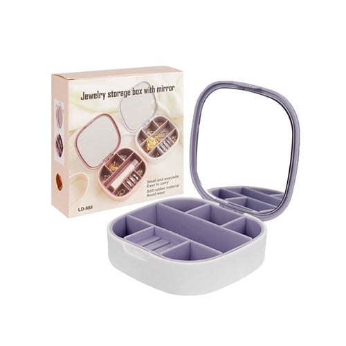 Jewelry Storage Box With Mirror - Grey