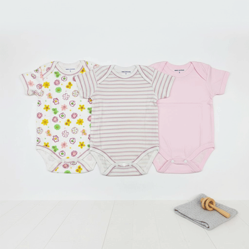 SLQC Comfortable Baby Bodysuits 3pcs S Size (0 - 3 Months) - Pink