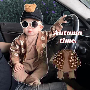 Korean Style Baby Cotton Romper Three Piece Set Size 90 - Chocolate