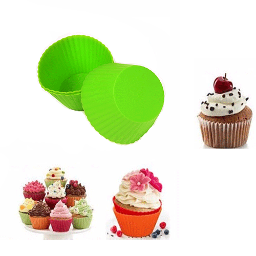 Wave Shape Cup-Cake Baking Silicon Cup - Bright Green