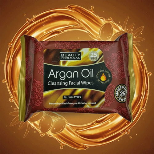 Beauty Formulas Argan Oil Cleansing Facial 25 Wipes •