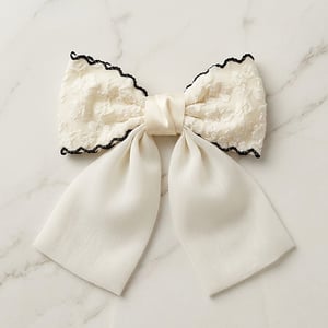Layered Grosgrain Fabric Bow Hair Clip - Net White