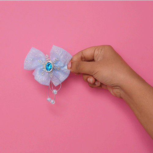 Glossy Bow Hair Clip With  Infinity Stone & Pearl - Sky Blue