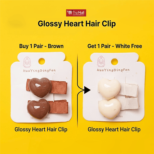Glossy Heart Hair Clip 1 pair - Brown (Get Glossy Heart Hair Clip 1 pair - White)
