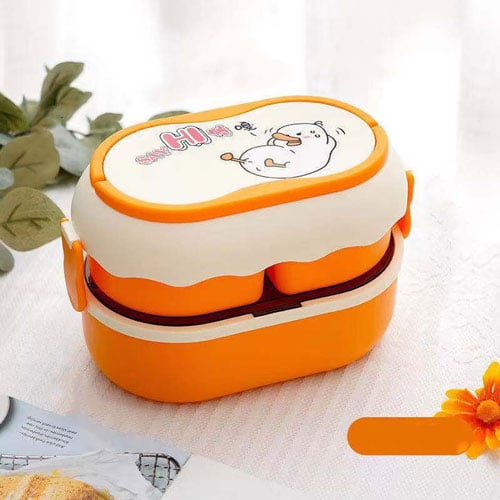 Say Hi Double-Layer Lunch Box With Handle - Orange