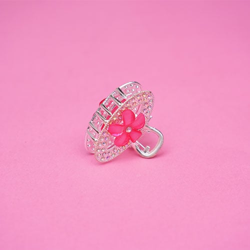 Oval Shape Rhinestone Hair Clip - Hot Pink
