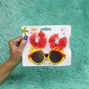 Fancy Sunglass & Minnie Mouse Bow Hair Clip Combo - Yellow & Red