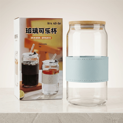 Portable Glass Water Bottle With Bamboo Lid •