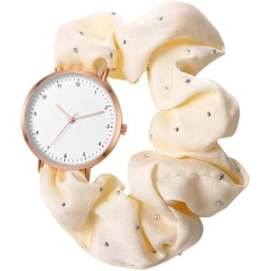 Stone Fashionable Scrunchie Watch For Women - Silky Beige