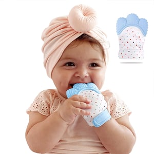 Silicone Teether Mitten Glove - Baby Blue