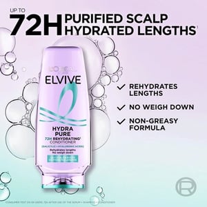 L'Oreal Elvive Hydra Pure Rehydrating Conditioner For Oily Scalp & Roots Dehydrated Length 300ml ▪