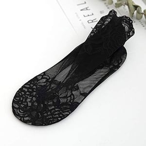 Women Elastic Net Semi Transparent Sock - Black