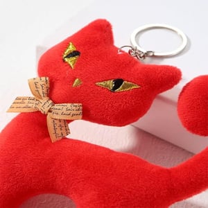 Fancy Cat With Rattle Ball Key Ring - Red