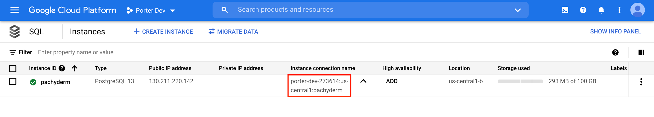 Instance connection name