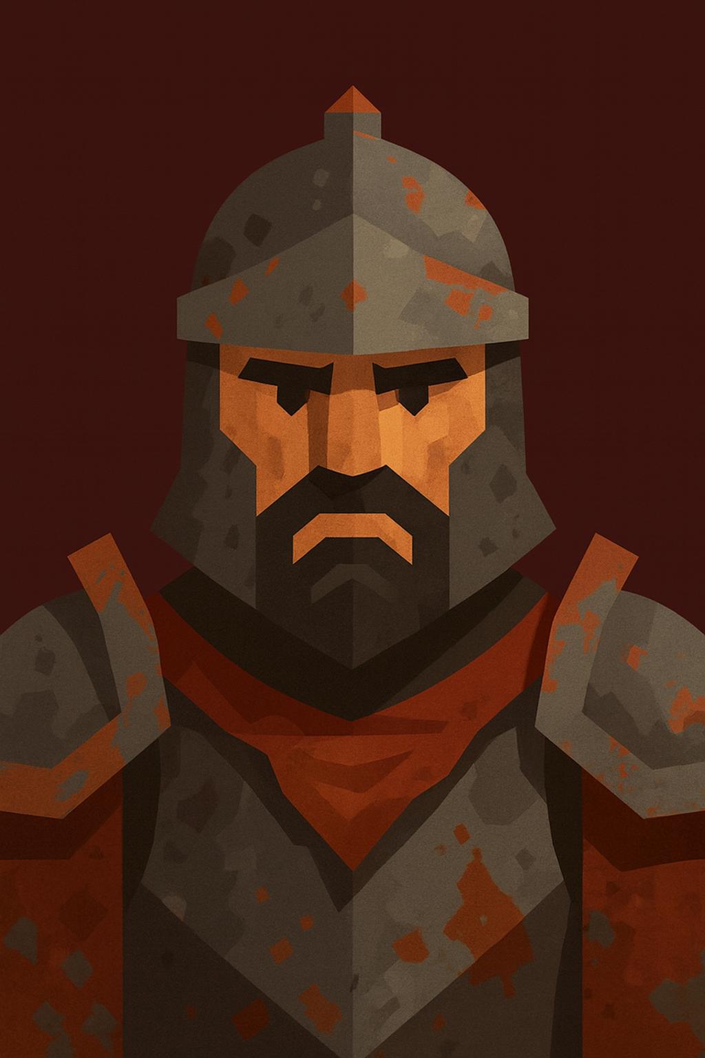 Knight in steel helmet and plate armor