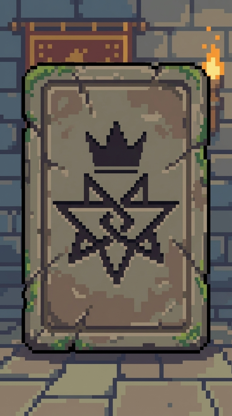 Gravestone with crown atop a star emblem; weathered with moss.