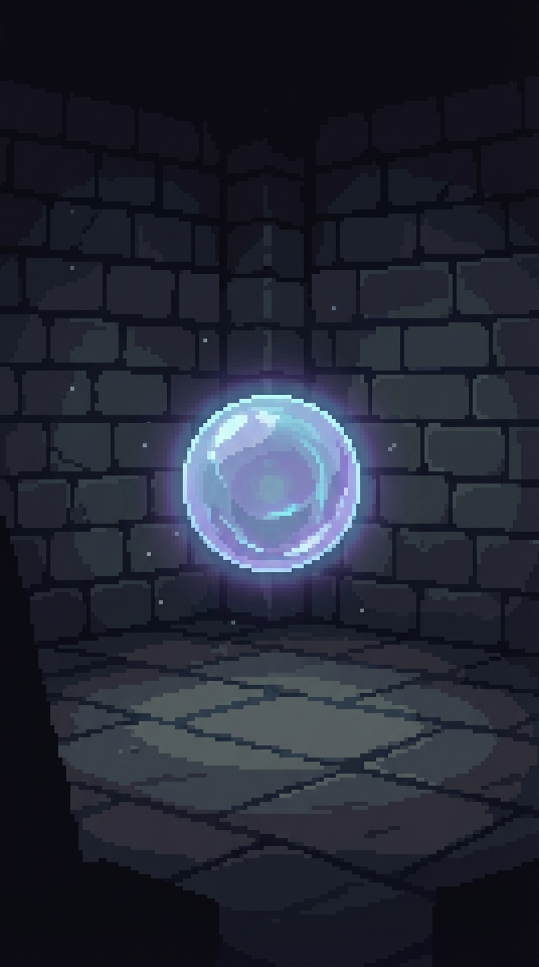 Glowing blue orb/portal.