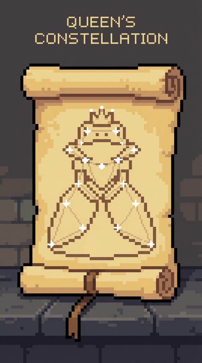 Frog king on parchment scroll with crown and necklace.