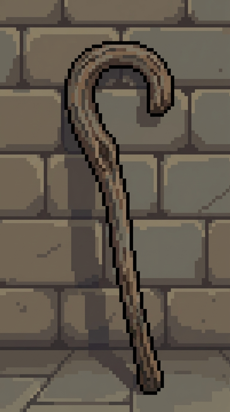 Curved wooden shepherd's crook (walking staff).