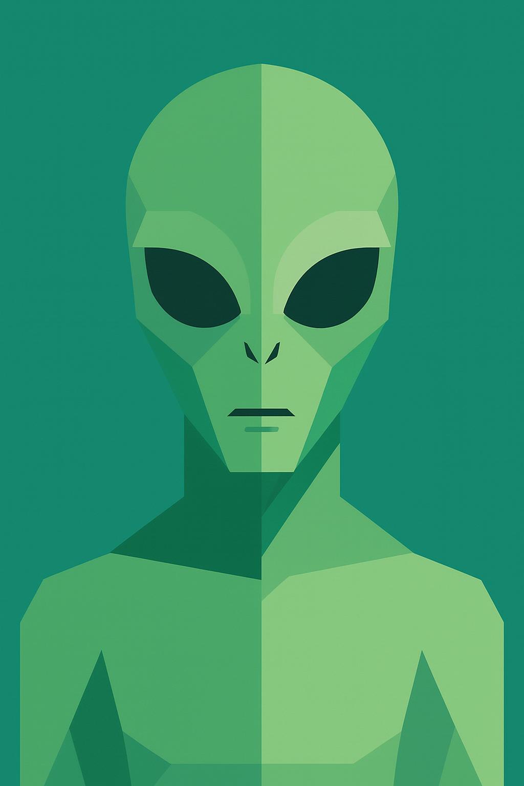 Green alien humanoid head and shoulders with large black eyes.