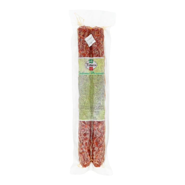 FIORUCCI SALAME PICCANTE SALAMI PICCANTE PIKANTNA SUROWA DOJRZEWAJĄCA KIEŁBASA WIEPRZOWA DROBNO ROZDROBNIONA BLOK OKOŁO 1 KG
