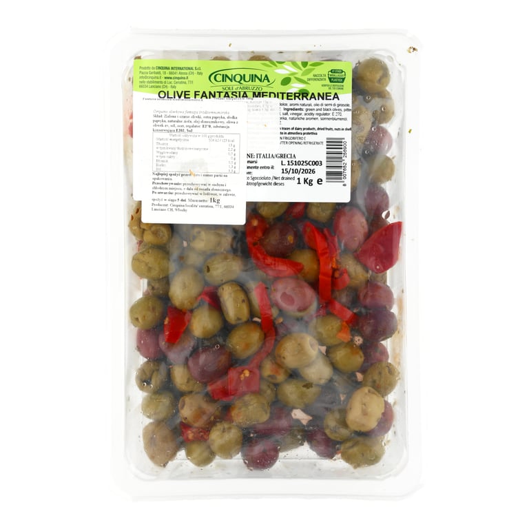 CINQUINA OLIWKI ZIELONE I CZARNE BEZ PESTEK PAPRYKA 1 KG