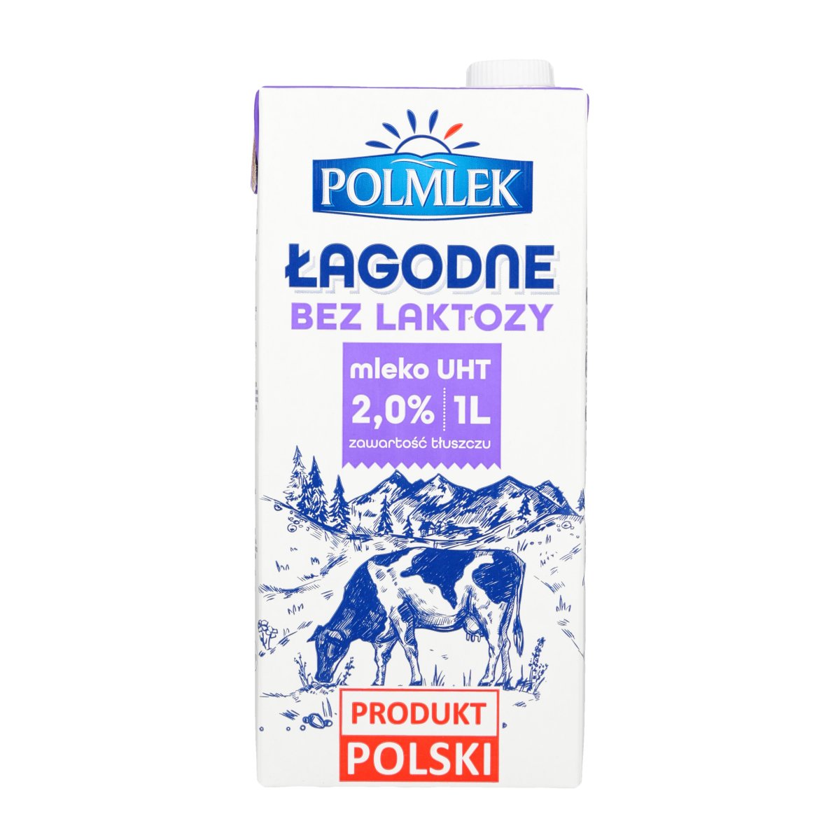 POLMLEK MLEKO ŁAGODNE UHT 2% BEZ LAKTOZY 1 L x 12 SZTUK