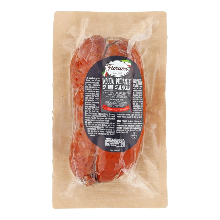 FIORUCCI NDUJA PICCANTE PIKANTNA KIEŁBASA WIEPRZOWA SUROWA DOJRZEWAJĄCA OKOŁO 500 GRAMÓW