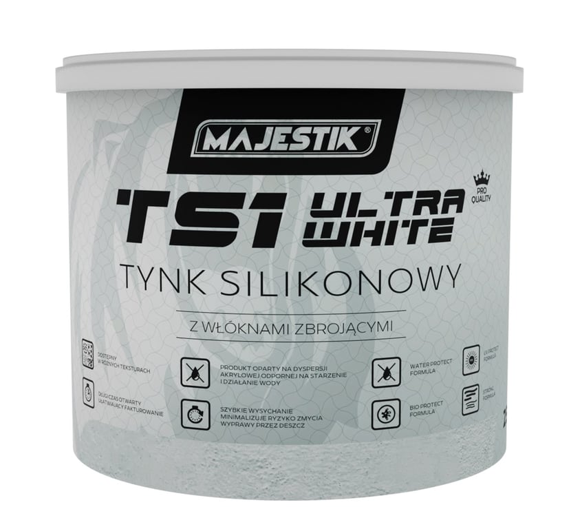 Majestik TS1 ULTRA WHITE  tynk silikonowy 1,5mm biały 25 kg