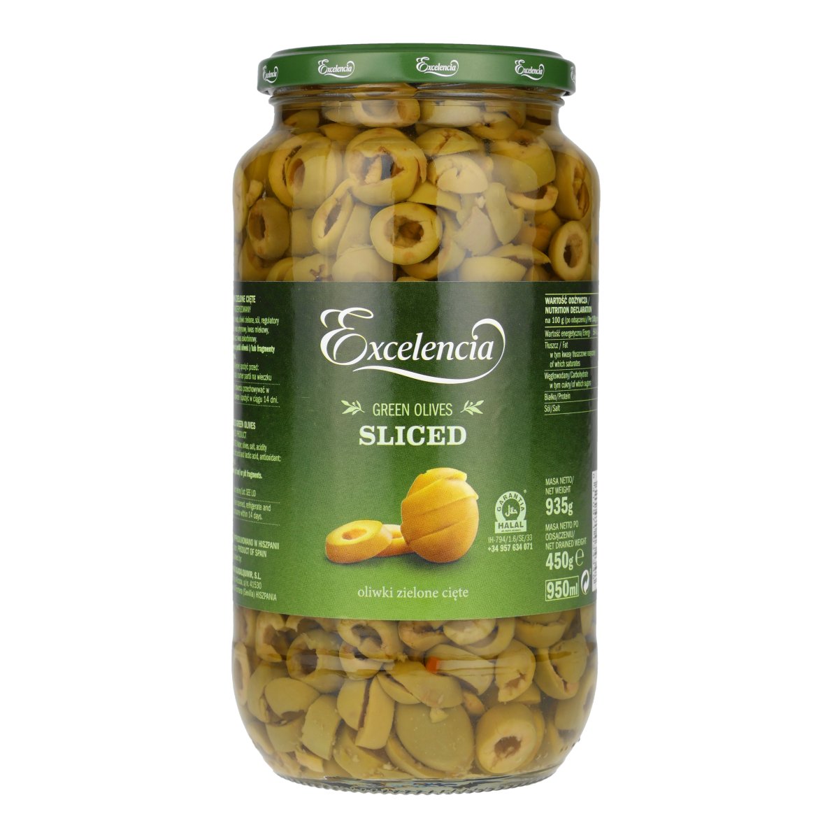 EXCELENCIA OLIWKI ZIELONE CIĘTE 935 GRAMÓW SŁOIK