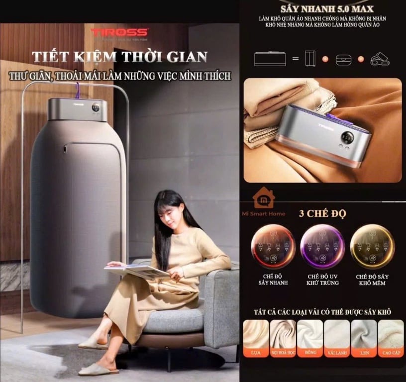 Máy sấy quần áo gấp gọn TIROSS TS8832 - Công suất 600W