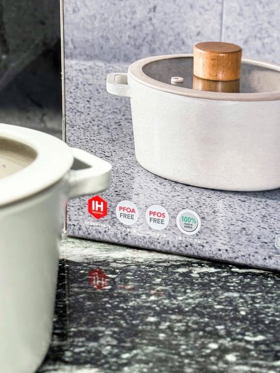 Nồi Chống Dính Đáy Từ 16cm FIKA NEOFLAM Hàn Quốc Nhôm Đúc Phủ Gốm (Màu Trắng Ngà)