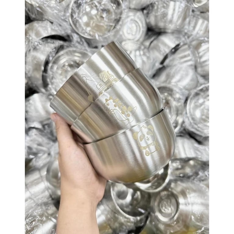 Bát kèm thìa ăn dặm cho bé inox 304 hoạ tiết hình thú