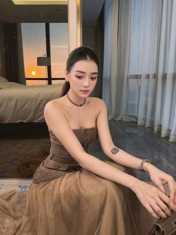 Set nâu áo dạ cúp ngực chân váy - DT198