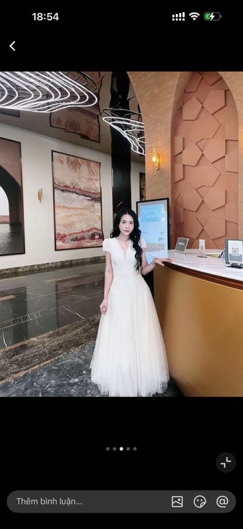 Váy ren hoa cổ V trắng - sz M