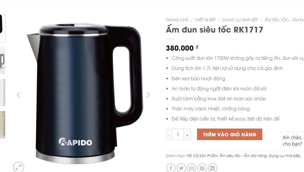 ẤM ĐUN SIÊU TỐC RAPIDO RK1717