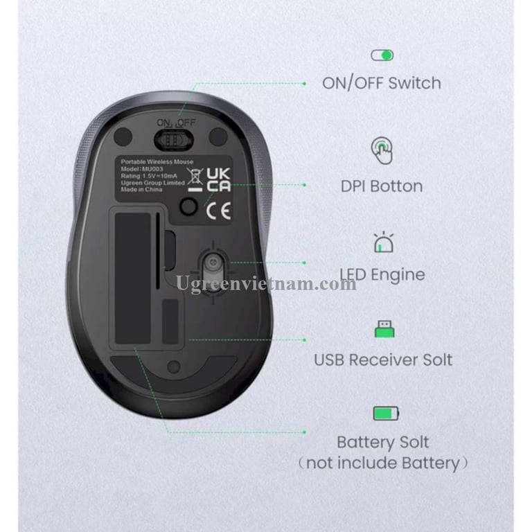 Chuột Máy Tính Không Dây 2.4G SILENT 2400DPI Ugreen 90371 (MU003)