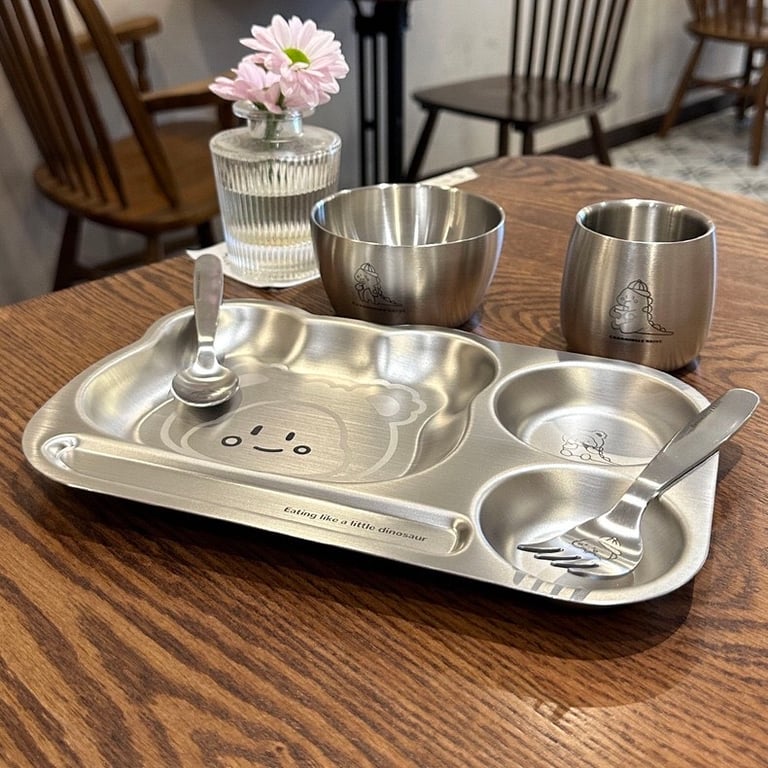 🐥 Bộ đồ ăn dặm inox 5 món hoạt hình siêu dễ thương