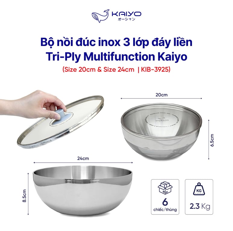 Set 2 nồi đa năng kiêm âu đựng thực phẩm triply Kaiyo