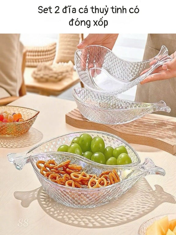 Set 2 đĩa cá thuỷ tinh