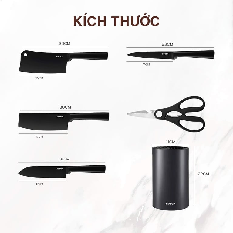 JD3600 - BỘ DAO KÉO 5 MÓN CAO CẤP JIDOSA