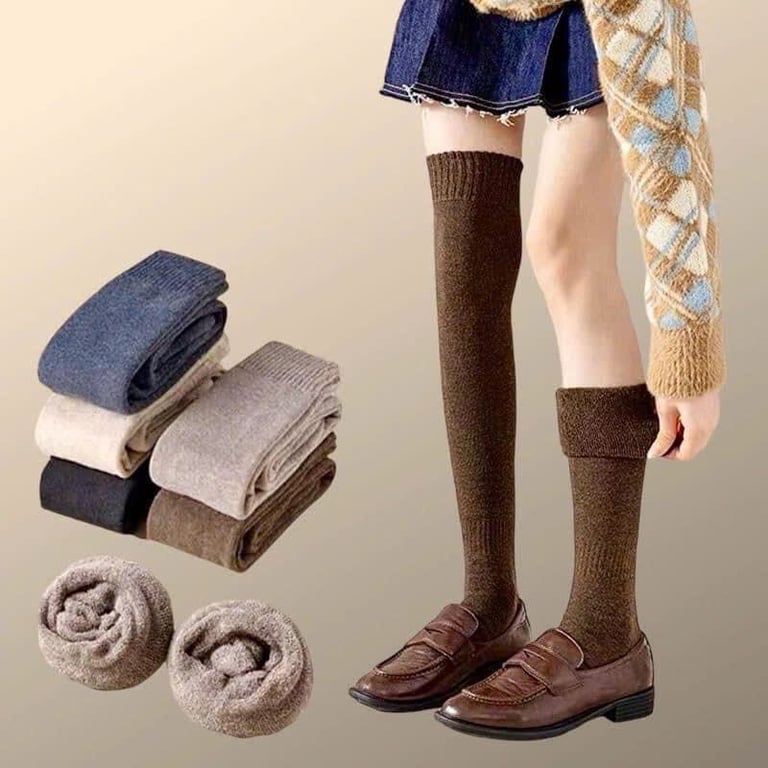 Set 5 đôi tất len cừu qua gối siêu ấm.