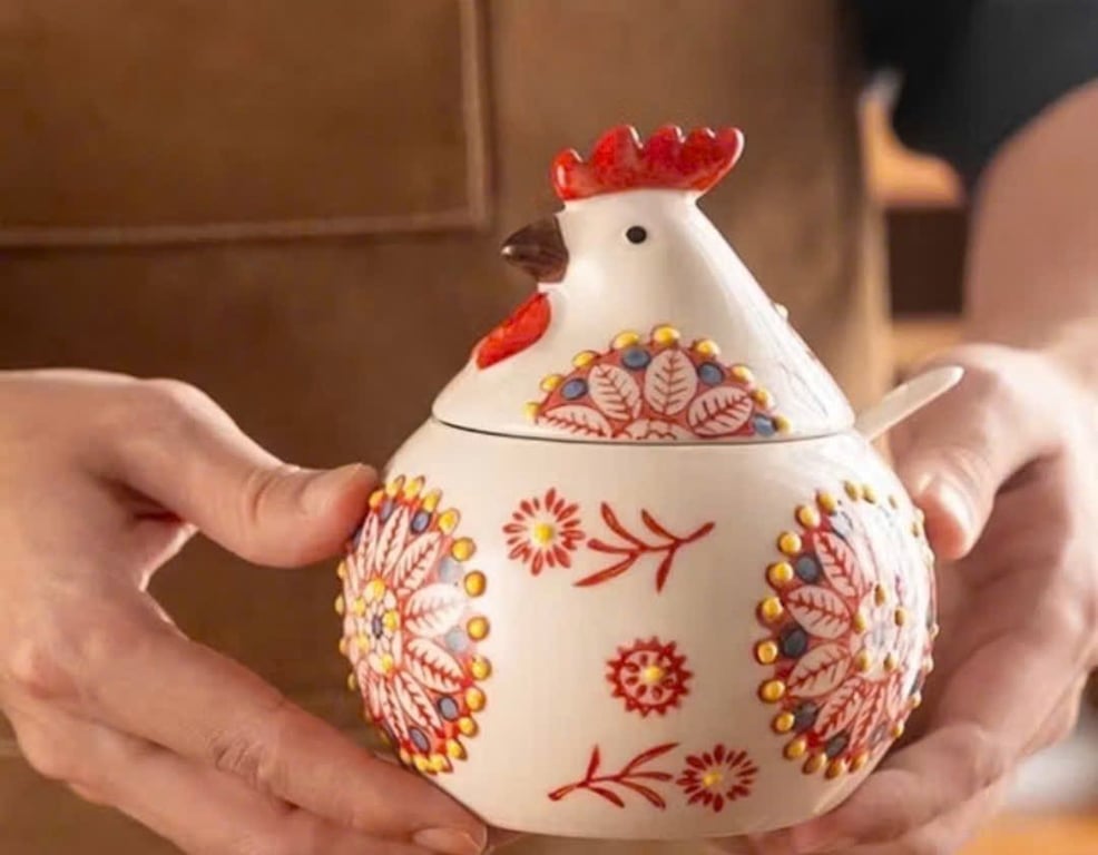 HŨ ĐỰNG GIA VỊ HÌNH CON GÀ - KÈM KHAY & THÌA TREGOER