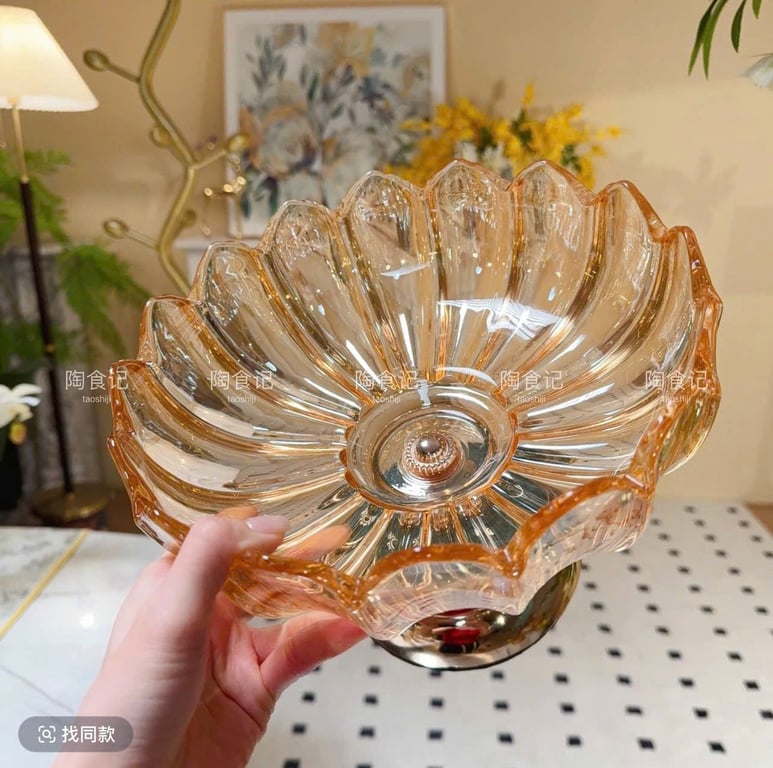 Đĩa Mứt chân đồng đựng hoa quả, Khay đựng bánh kẹo Thủy Tinh