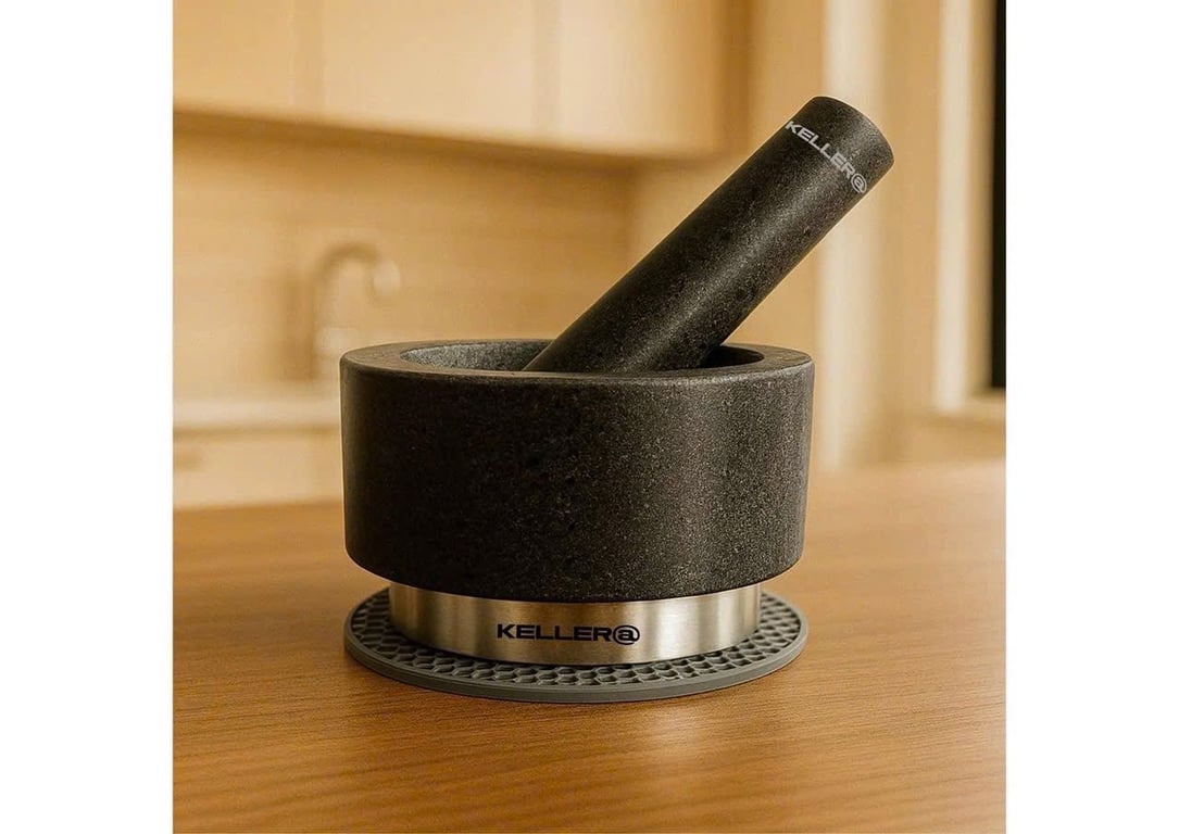 Bộ chày cối đá tự nhiên Granite nguyên khối Keller 14cm