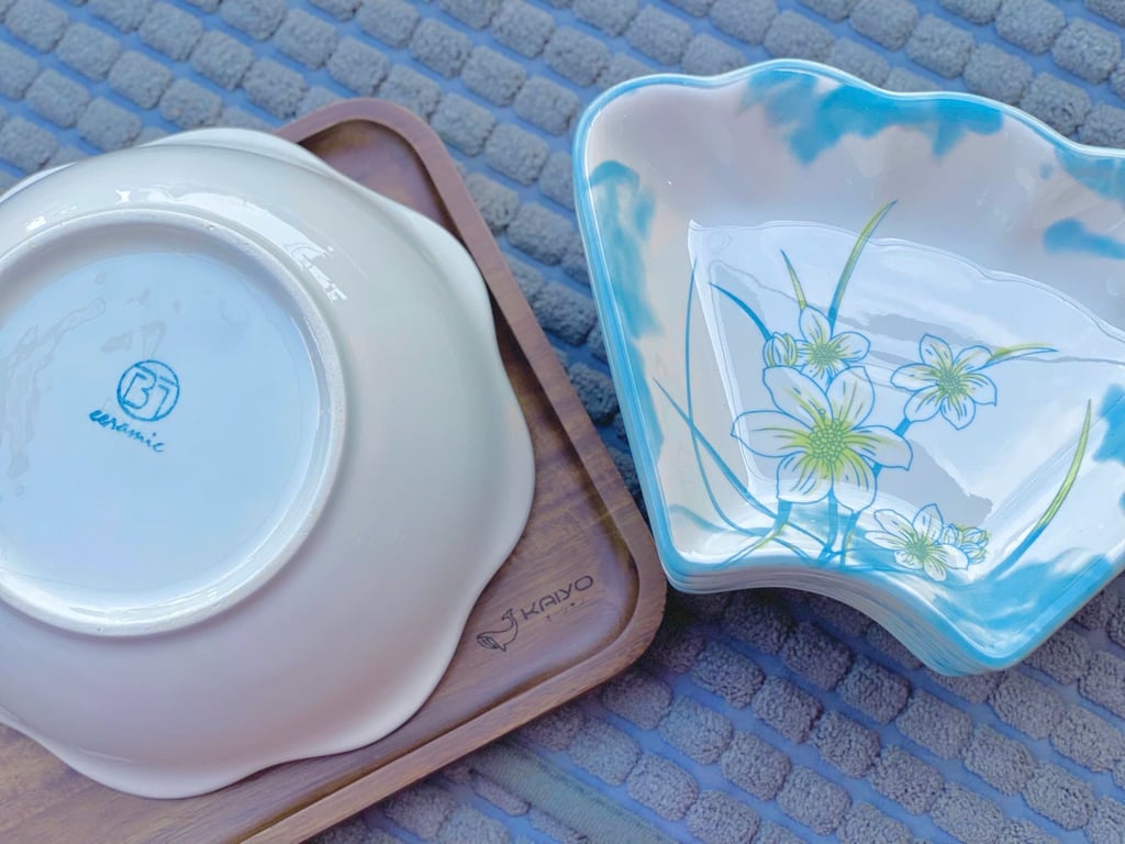 Bộ bát đĩa hoa mặt trời hoa văn xanh thanh thiên