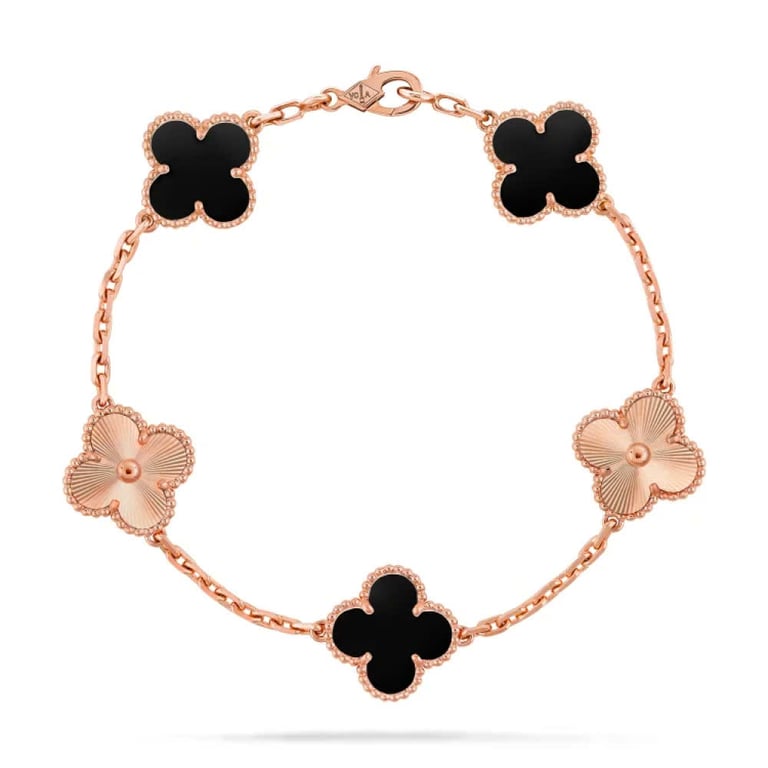 Lắc Vintage Alhambra bracelet 5 motifs Van Cleef & Arpels (Onyx đen phối Italy)
