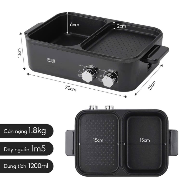 NỒI LẨU ĐIỆN 2 NGĂN MINI LEBENLANG LBL8583