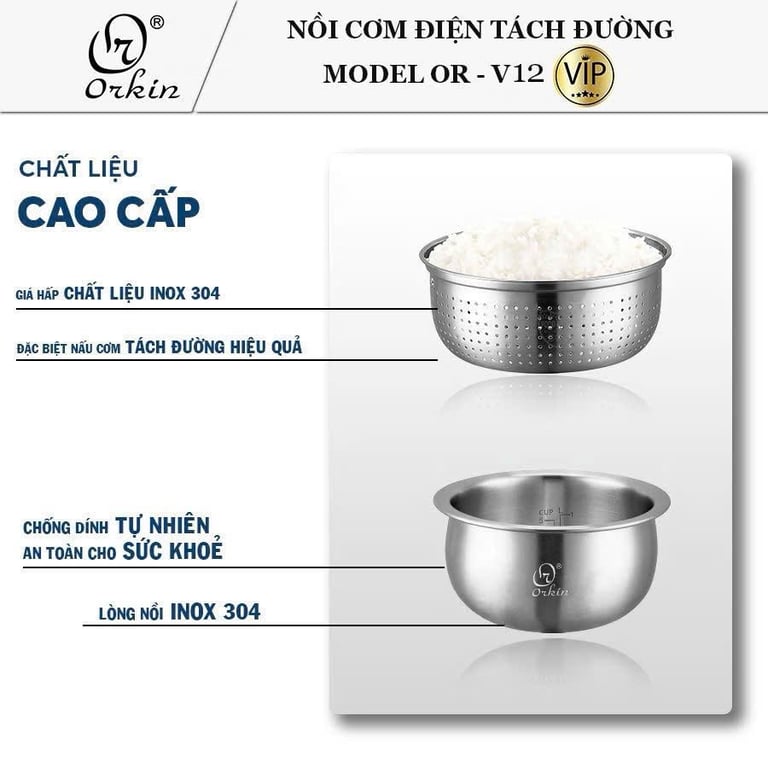 ORV12 - Nồi cơm điện tử tách đường 1.2L 500W Orkin